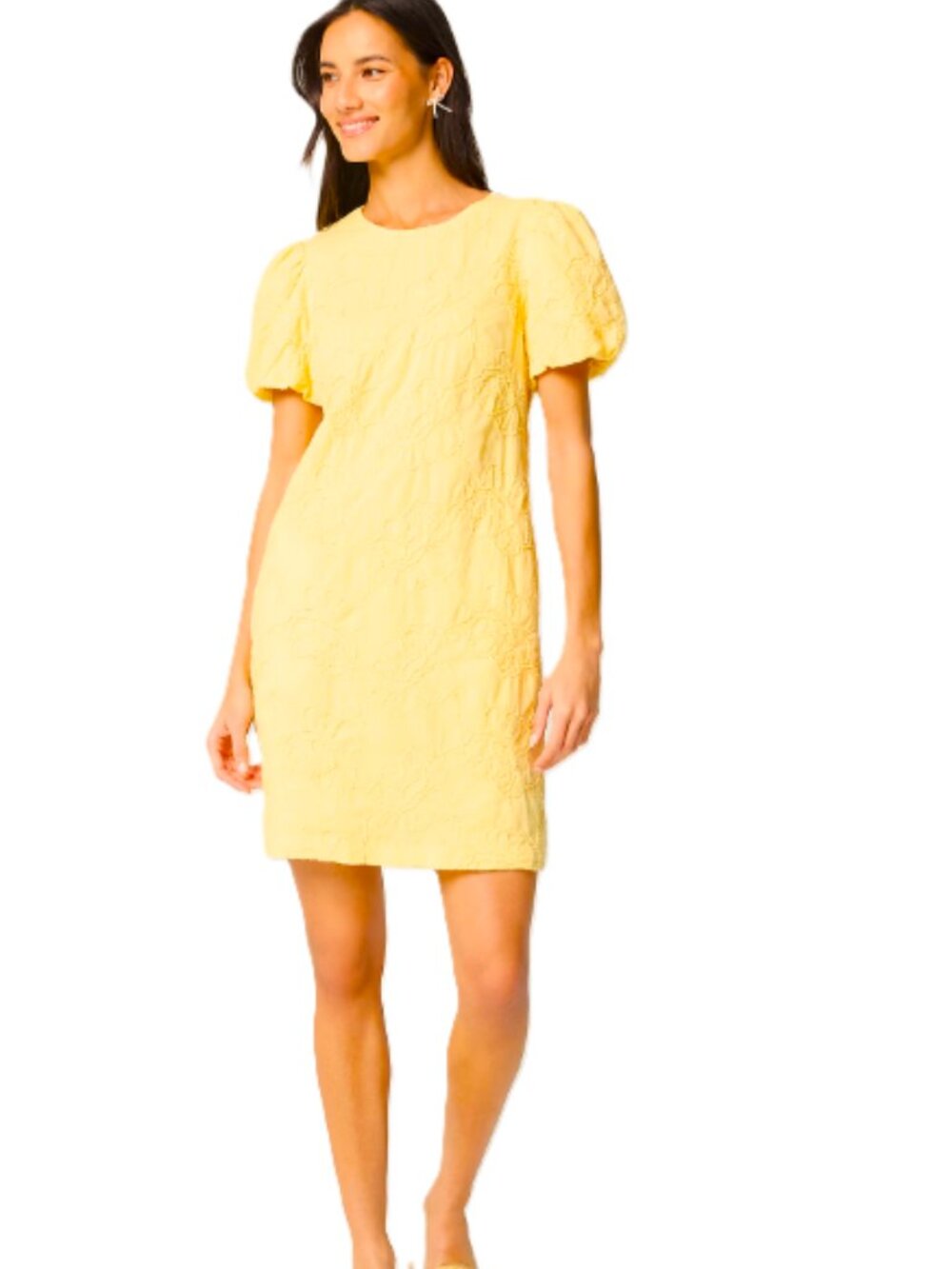 J. Crew Yellow Size 8 Embroidered Puff Sleeve Mini Dress Cotton Lined Summer